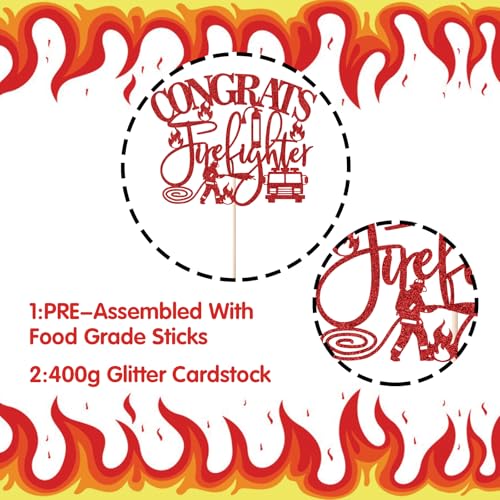 2026 Firefighter Graduation Cake Topper - Red Glitter Decor