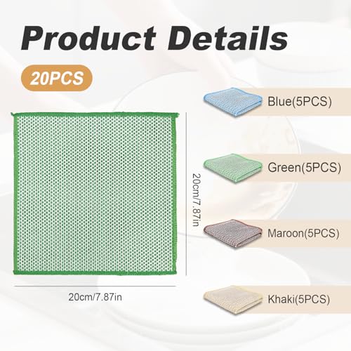 20 Pcs Non-Scratch Steel Wire Dish Cleaning Rags - Reusable Kitchen Scrubbing Cloths