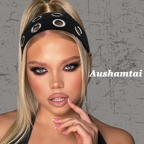 Black Wide Grommet Headband 2PCS - Y2K Punk Grunge Hair Accessories