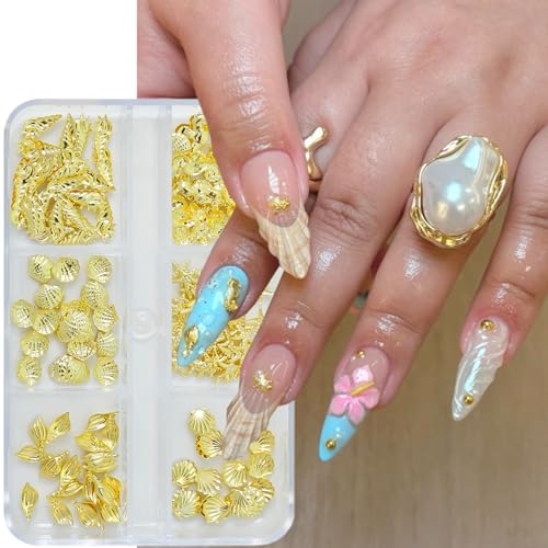 Ocean Style 3D Gold Nail Charms and Gems Seashell Starfish Rhinestones