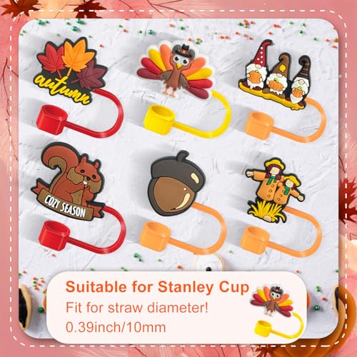 6-Pack Thanksgiving Silicone Straw Covers for Stanley Cups