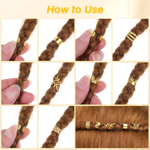 Tyqour 50pcs Gold Hair Jewelry & Cuffs for Braids, Dreadlock Accessories