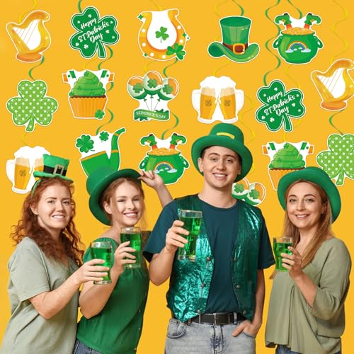 St. Patrick's Day Hanging Swirl Decorations - 40 Pcs Irish Shamrock Party Streamers