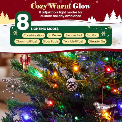 9ft Green Multi-Color LED Pre-Lit Artificial Christmas Tree with 8 Lighting Modes