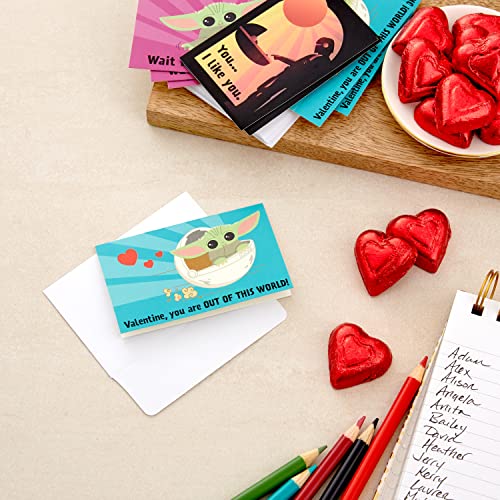 Baby Yoda Valentine's Day Cards - 18 Mini Cards & Envelopes