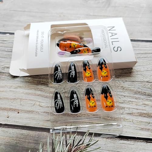 Halloween Short Almond Press on Nails French False Acrylic Nail Kit