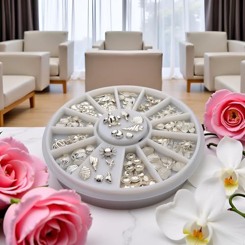 Silver Ocean Nail Art Charms 120Pcs Shell Conch Rhinestones