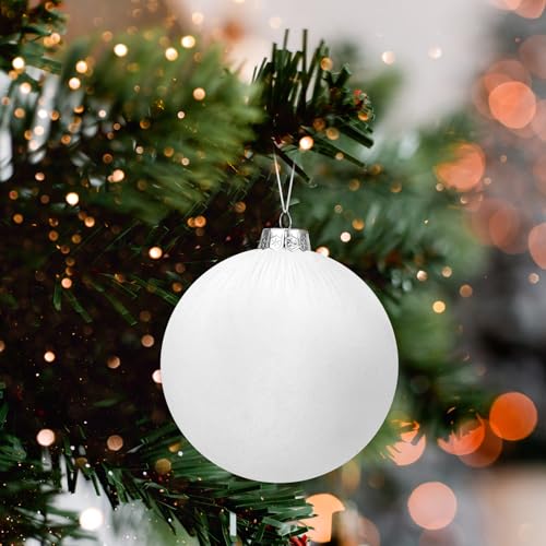 White 8-Inch Jumbo Velvet Christmas Ball Set of 4 - Large Holiday Tree Ornaments