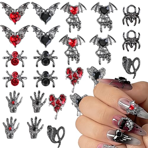 24 Pcs 3D Halloween Nail Charms Alloy Gothic Rhinestones Jewelry