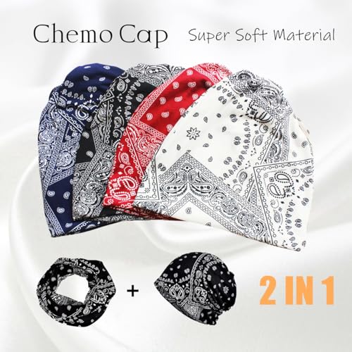 4 Pieces Soft Cotton Beanie Turban for Women, Chemo Head Scarf Hats, Elastic Hair Wraps, Cancer Headwear Covers