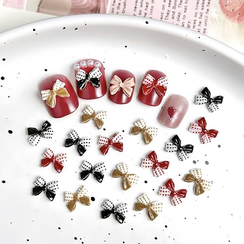 150Pcs 3D Bow Nail Charms - Polka Dot Ribbon Bowknot Rhinestones for Acrylic Nails
