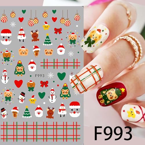 Diowino 3D Christmas Nail Stickers Self-Adhesive Holiday Decals 5pcs