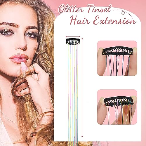 Clip-In Hair Tinsel Extensions 20.5 Inch Champagne Fairy Hair Glitter Kit
