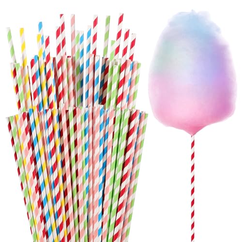 100 Pcs Colorful Cotton Candy Sticks - 13.8 Inch Paper Straws for Parties