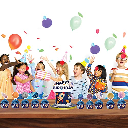 Outer Space Cupcake Toppers 24PCS Solar System Cake Decorations