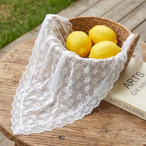 White Lace Head Scarf for Women - Boho Floral Hair Bandana