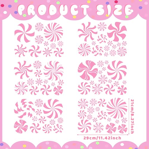 Pink Peppermint Candy Wall Decals - Christmas Xmas Decor Set of 6 Sheets