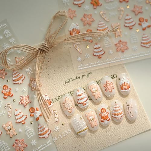 5D Embossed Christmas Nail Stickers Self-Adhesive Winter Decals