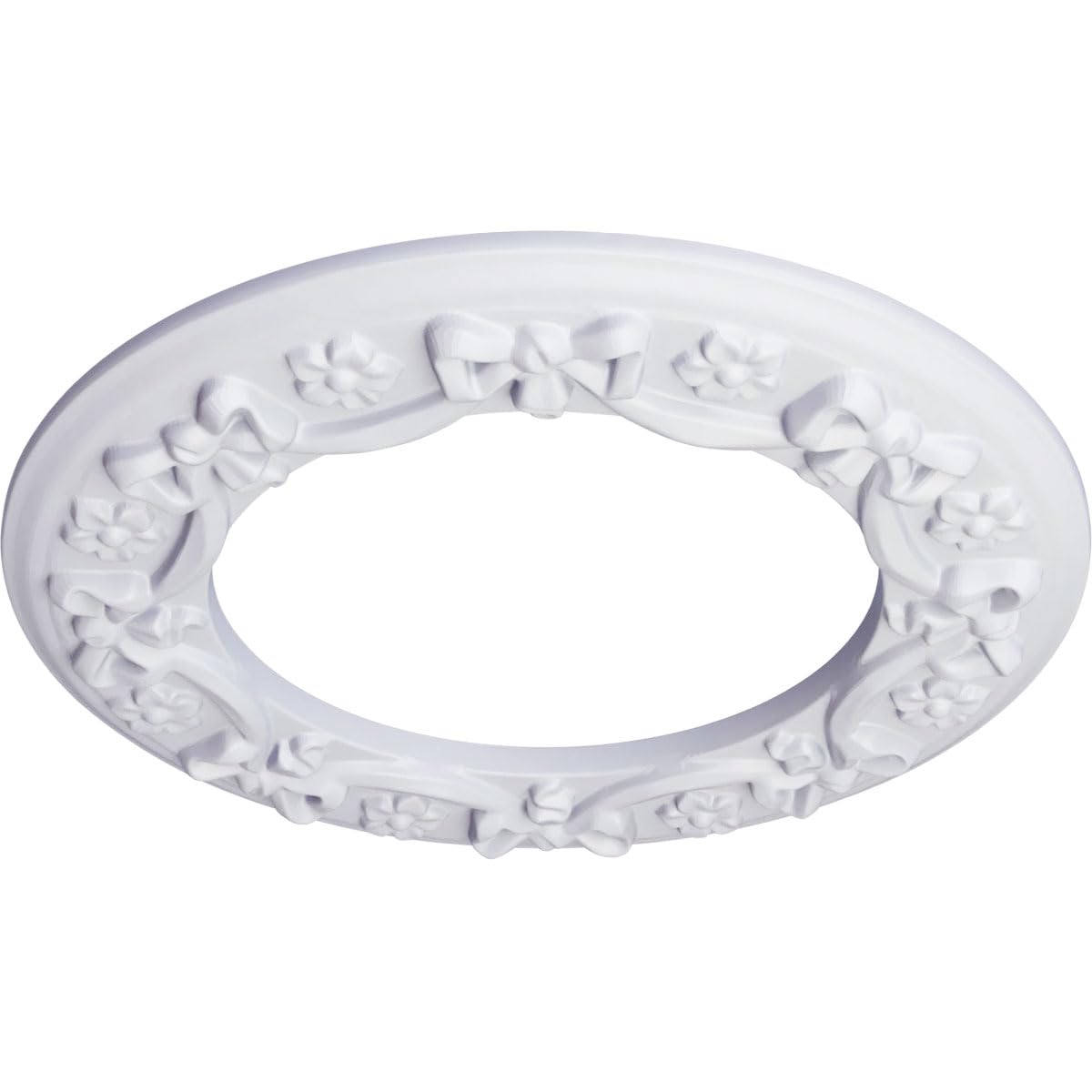 Ekena Millwork CM12RI Ribbon with Bow Ceiling Medallion, 12 1/4"OD x 7 1/2"ID x 7/8"P, Primed