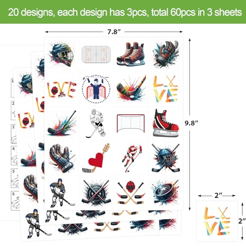 Fancy Land Ice Hockey Temporary Tattoos for Kids Party Favors 60 Pcs