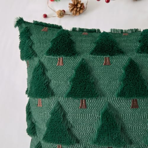 UGASA 18x18 Inch Christmas Pillow Covers Set of 2 Dark Green Faux Fur Holiday Decor