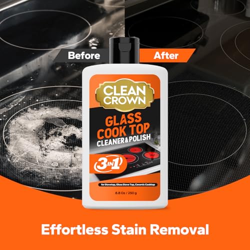 CleanCrown 3-in-1 Cooktop Cleaner Kit, 8.8 Oz - Glass & Ceramic Stove Cleaner