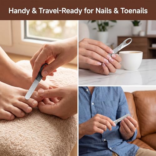 Tweruna 2-Pack Metal Nail Files with Leather Cases Stainless Steel