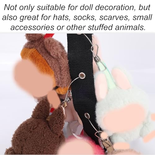 Plush Toy Hanging Display Strap with 8 Metal Clips - Black