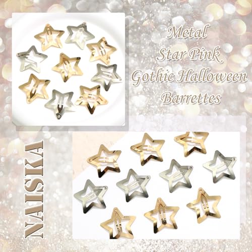 NAISKA Gold and Silver Star Hair Clips 20PCS Metal Y2K Snap Barrettes