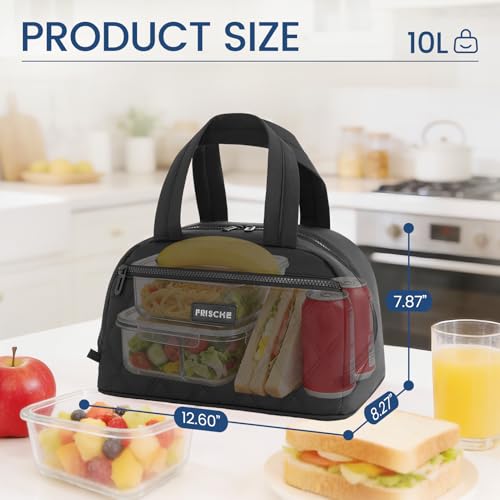 SODEER 10L Black Insulated Leakproof Lunch Bag for Work & Travel