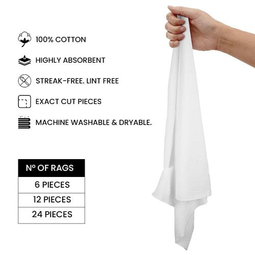 Lenenz 12 Pack New Lint Free Rags,100% Cotton Cloth for Cleaning, Soft Cloth Tshirt Material for Cast Iron Staining Wood, Dust Rags, Shoe Polishing, for Household, Automotive & Industrial Use 17x17