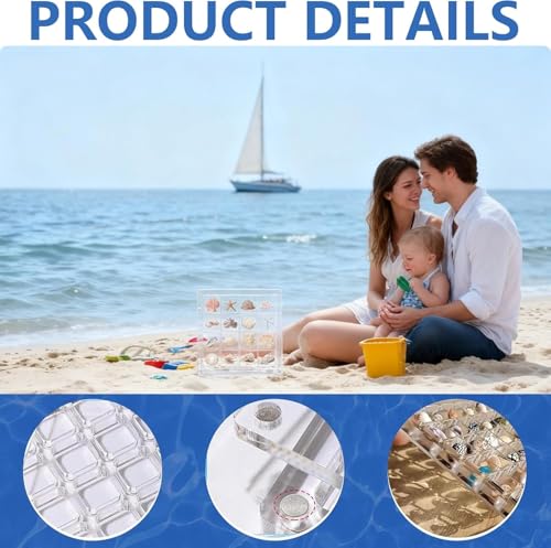 16-Grid Acrylic Display Box with Magnetic Lid - Seashell Organizer