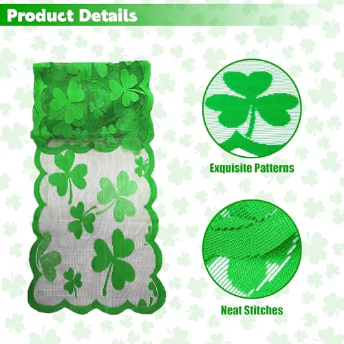 St. Patrick's Day Green Shamrock Lace Table Runner - Irish Party Decor