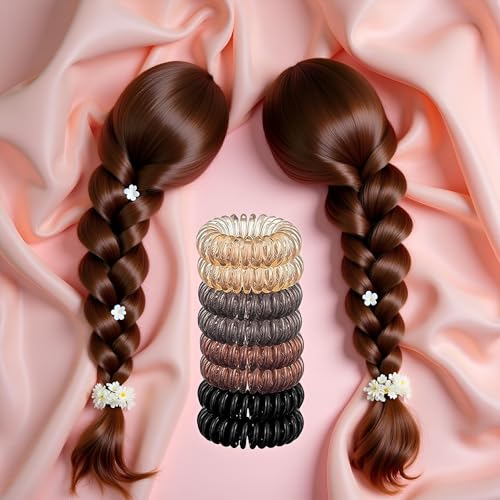 Jowxsx 8-Piece Spiral Hair Ties Waterproof Phone Cord Ponytail Holders