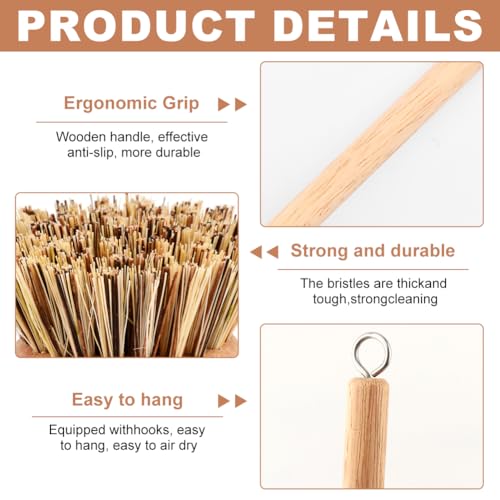 LORGVEXN Wooden Dish Brush with 3 Replaceable Natural Bristle Heads – Eco-Friendly Kitchen Tool