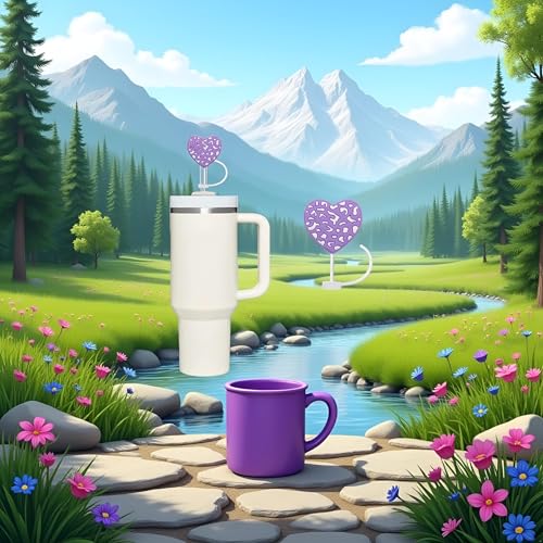Purple Heart Silicone Straw Topper for 10mm Straws - Cute & Splash Proof