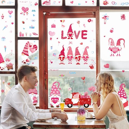Valentine's Gnome Window Clings - 80PCS Double-Sided Stickers Set