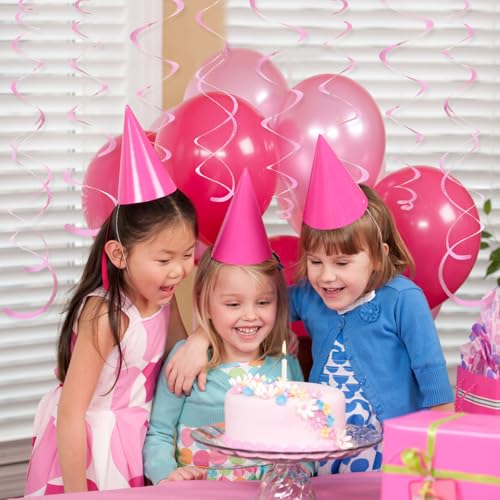 24 PCS Pink Hanging Swirl Decorations, Reusable PVC Ceiling Streamers