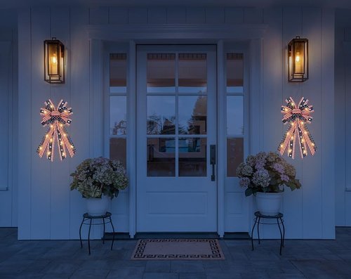LED 4th of July Bows - Patriotic Burlap Bow with American Flags & Lights | Perfect for Wreaths & Front Door Decor