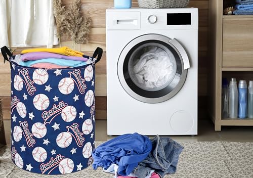 HUAYEE Baseball Laundry Hamper - Foldable Waterproof Storage Basket (R-Blue)