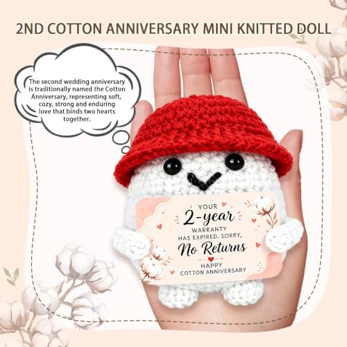 Funny 2nd Anniversary Cotton Gift with Crochet Doll & Card