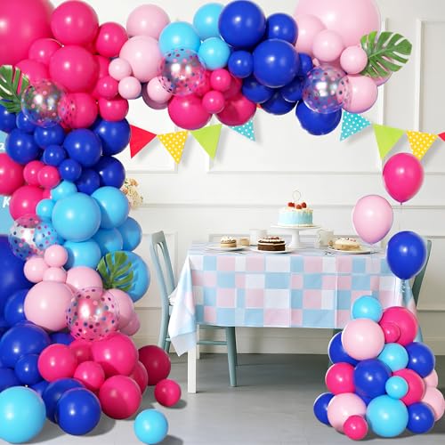 Hot Pink & Blue Balloon Arch Kit - 170 Pcs Tropical Party Decor