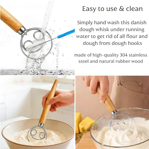 LorisArm 13-Inch Danish Dough Whisk - Stainless Steel Sourdough Bread Mixer