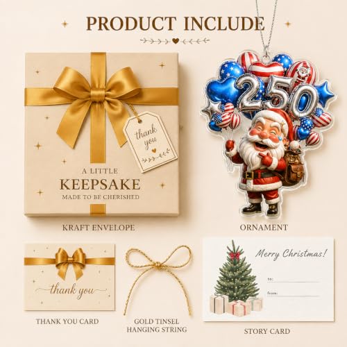 Patriotic Santa Ornament, USA 250th Anniversary Car Hanging Decoration
