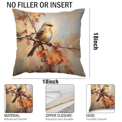 Vintage Fall Pumpkin Bird Throw Pillow Covers Set of 2 - 18x18in