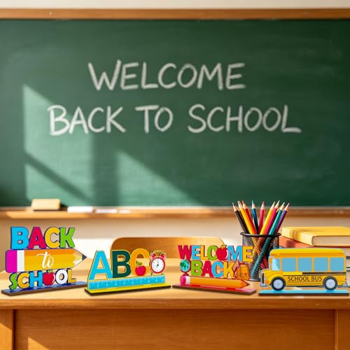 4PCS Back to School Wooden Table Decorations - Colorful Signs