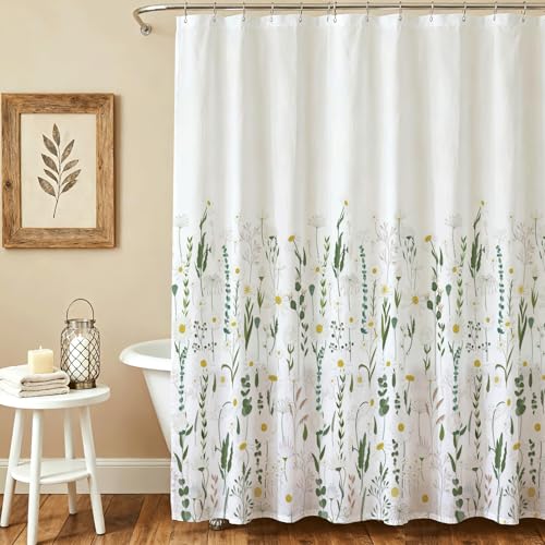 Lindameler Sage Green Floral Shower Curtain - 72x72 Inch Waterproof Bath Decor