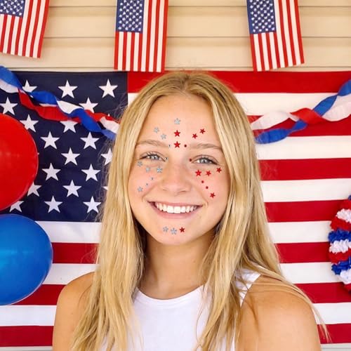 SARATA 4th of July Star Face Gems - Self-Adhesive Rhinestone Stickers 6 Sheets