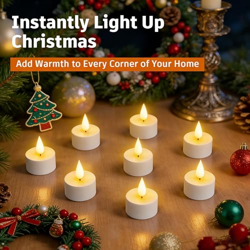 Rechargeable Flameless Tea Lights with Charging Base Remote & Timer 12-Pack