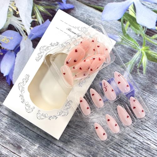 Valentine's Day Red Heart Press on Nails Medium Almond False Nails